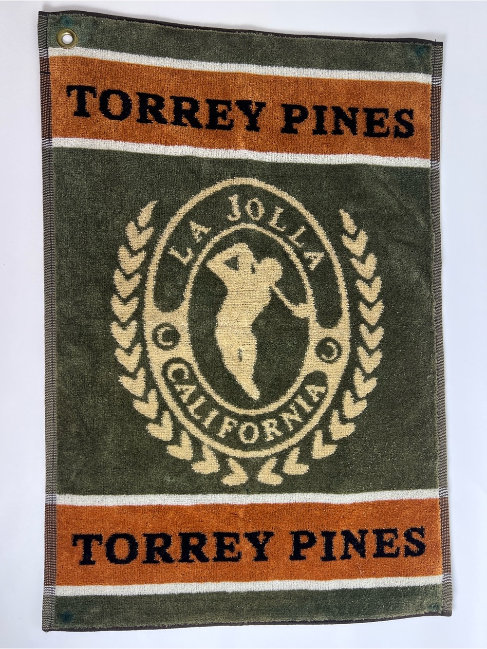 VTG Torrey Pines Golf Bag Towel La Jolla Cali 100% Cotton Green Orange